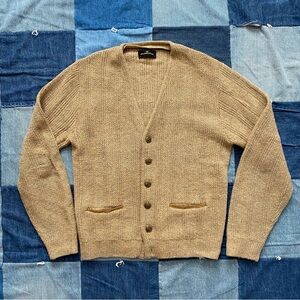 Vintage 60s Cardigan puritan tan cardigan leather trim size M